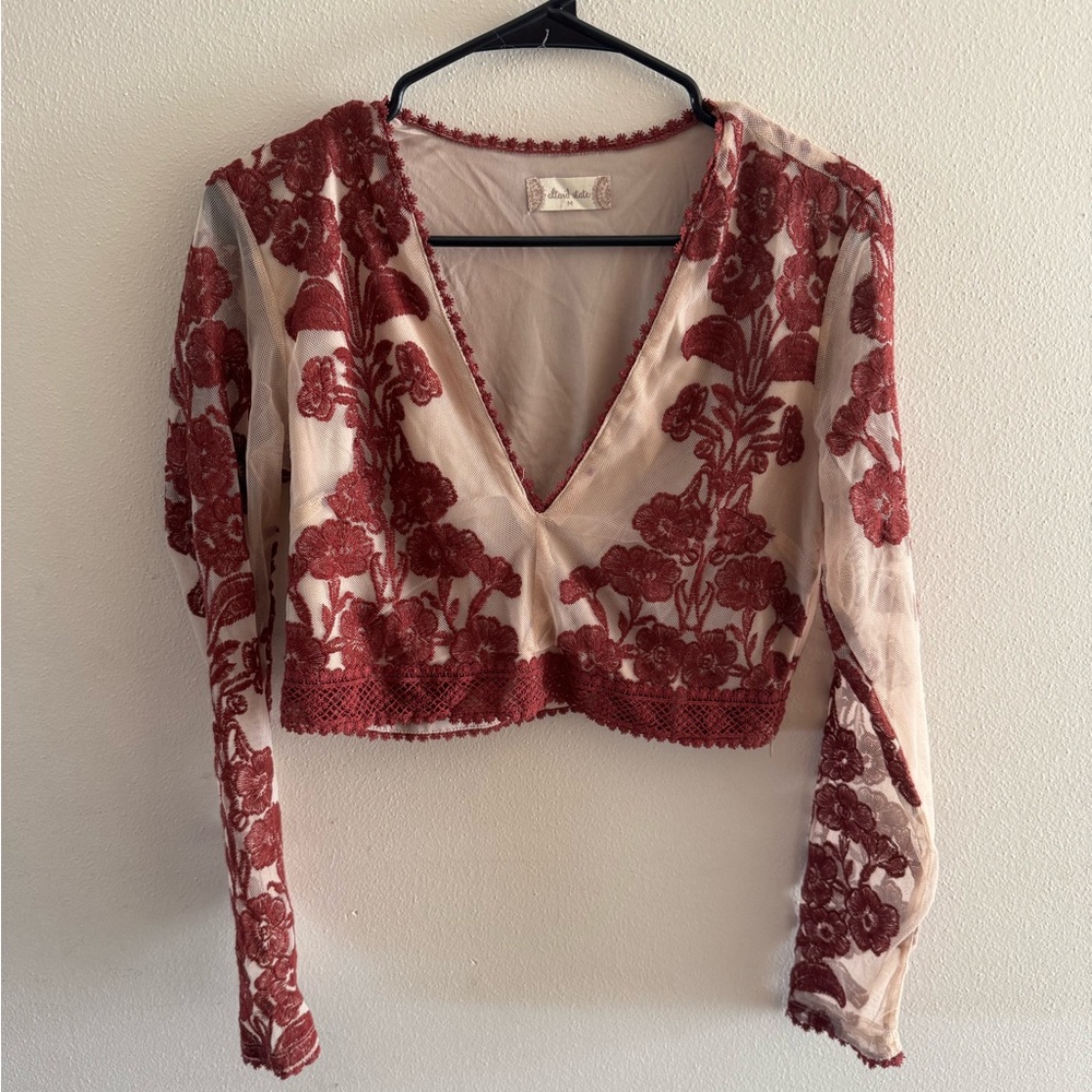 Altar'd State Red and Cream Lace Floral Dress